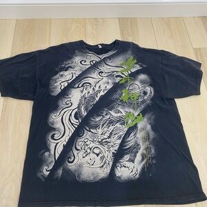 Vintage Y2K Dragon AOP Graphic T Shirt Men's 2XL Black Japan Grunge 2000s Skate